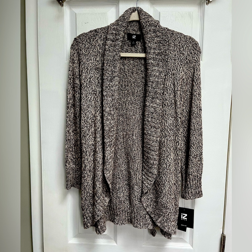IZ Byer XL Womens Half Sleeve Brown and White Tie Sweater Warm Layering NWT